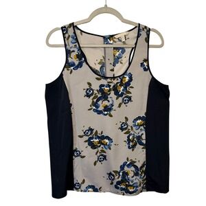 Banana Republic Top Floral Medium Sleeveless Blouse Blue Navy Spring Workwear‎